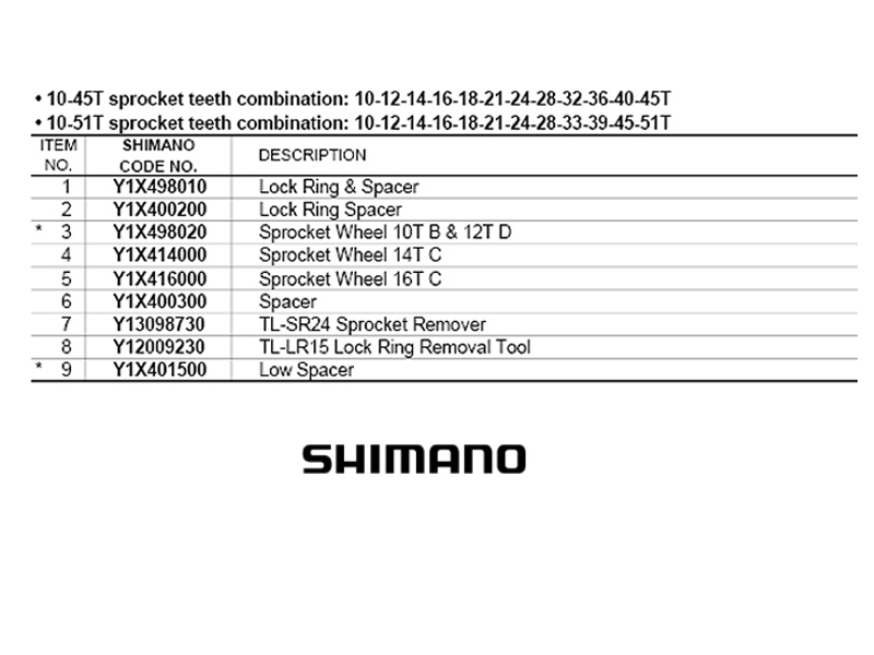 후일 스프라켓(12단, 시마노 XTR, CS-M9100, 10-12T세트)