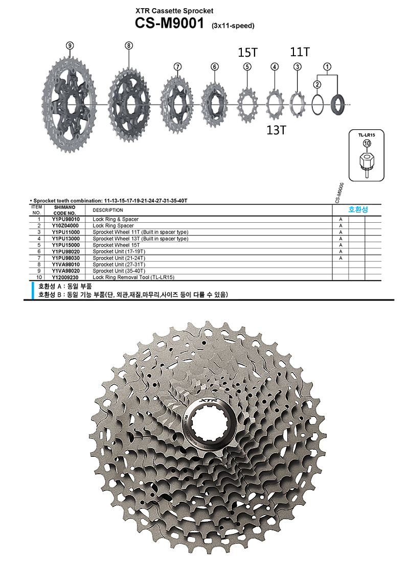 후일 스프라켓(11단, 시마노 XTR, CS-M9000, 11T/13T/15T) 11T