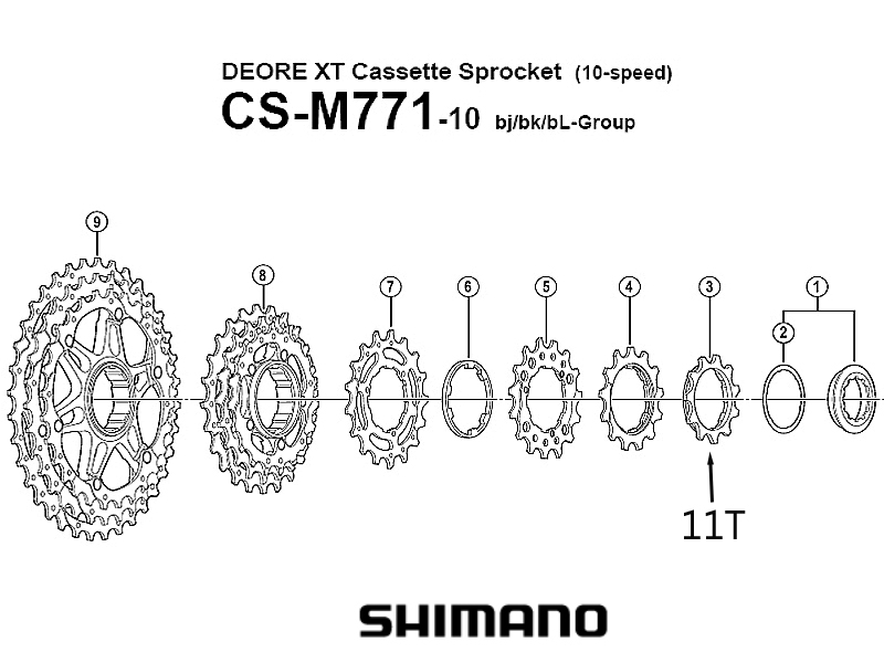 후일 스프라켓(10단, 시마노 XT, CS-M771, 11T, 빌트인스페이스타입, BJ/BK그룹용)