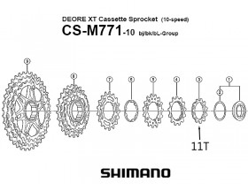 후일 스프라켓(10단, 시마노 XT, CS-M771, 11T, 빌트인스페이스타입)