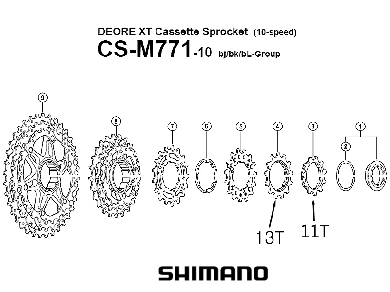 후일 스프라켓(10단, 시마노 XT, CS-M771, 13T, 빌트인스페이스타입)