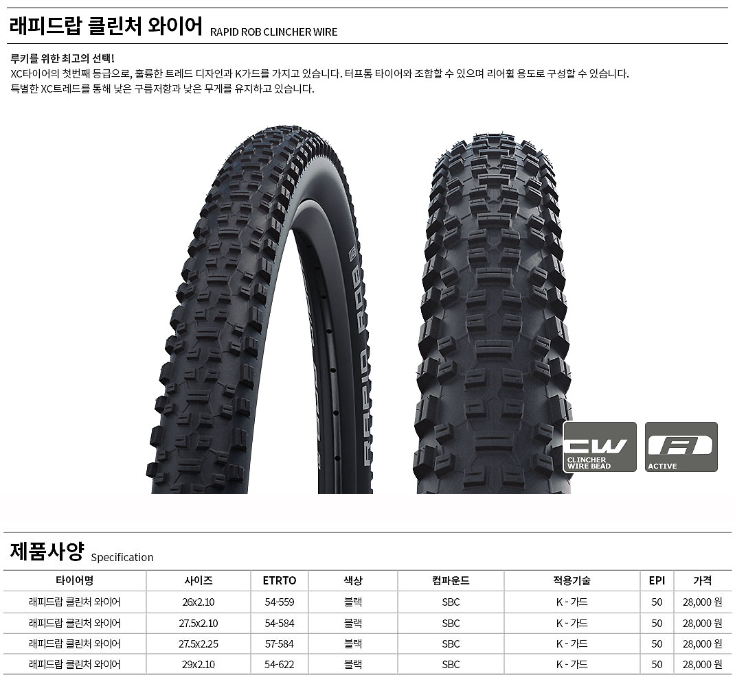 타이어(29*2.10 (54-622), 슈발베 라피드 롭, 철심, 흑색) 기획